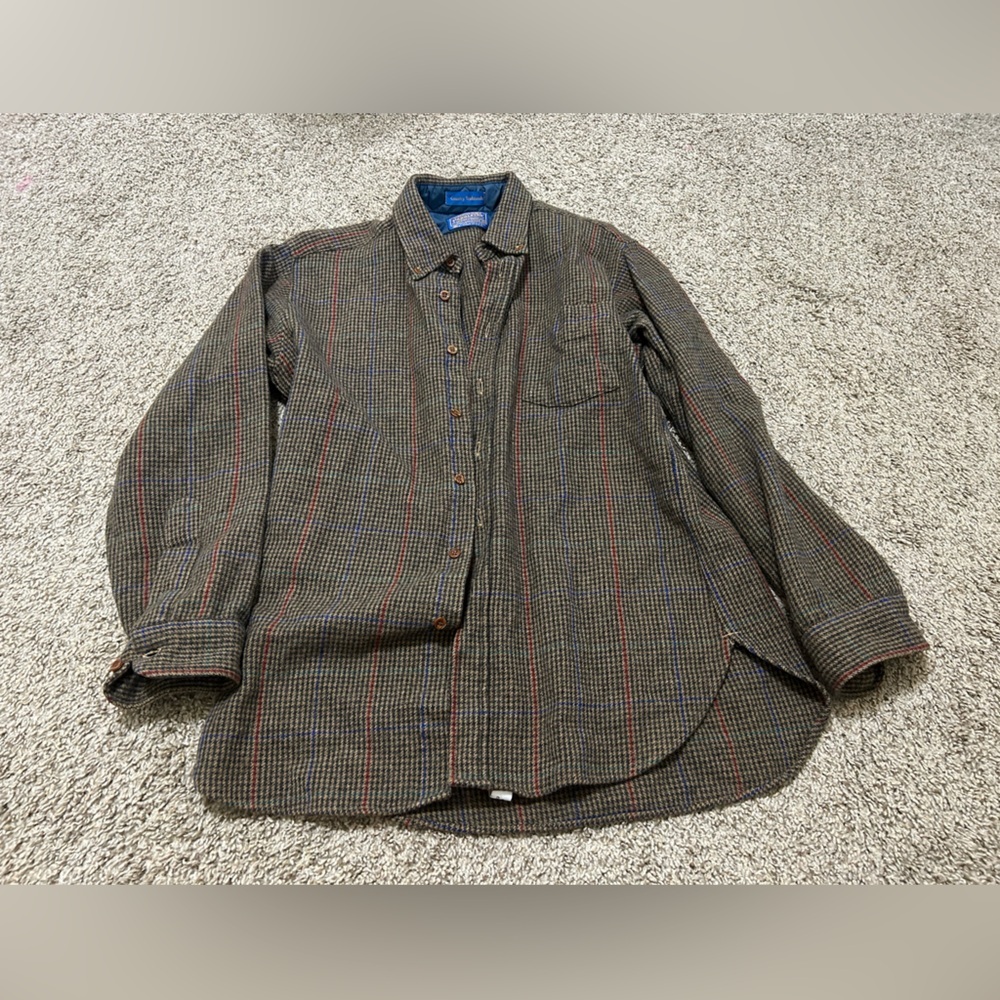 Pendleton Country Traditionals Brown Mix Plaid Virgin Wool Men's ButtonUp Size M